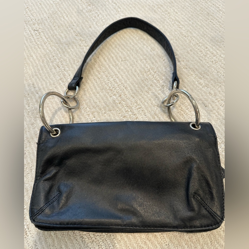 Wilson's Leather Foldover Black Purse Clutch Shoulder Bag - Picture 3 of 8